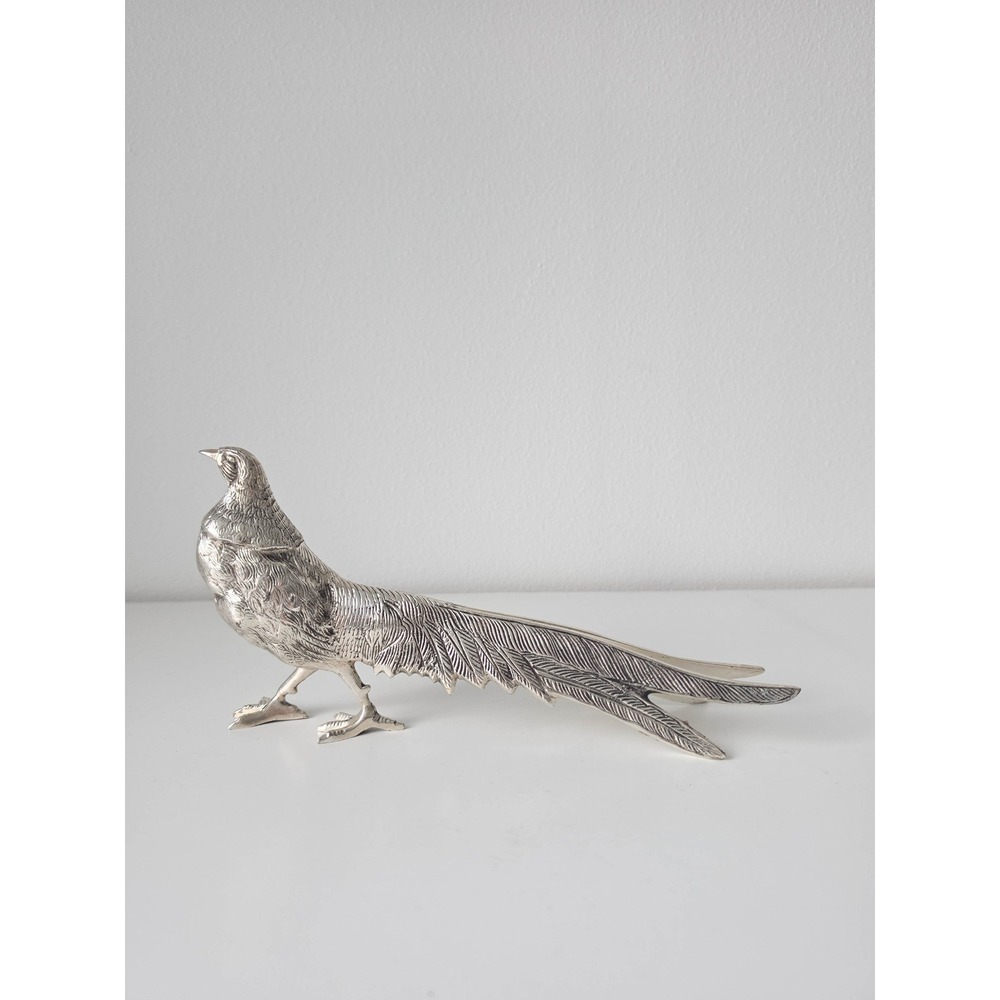 Vintage Silver Plated Pheasant Figurine EPNS Lacquered Bird Sculpture India